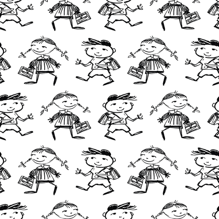 Seamless pattern of funny kids going to schoolのイラスト素材