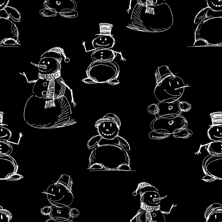 Seamless pattern of sketches of joyful snowmenのイラスト素材
