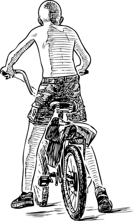 Sketch of a teen boy biking on a summer dayのイラスト素材