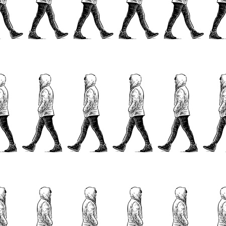 Pattern walking persons in the hoodsのイラスト素材