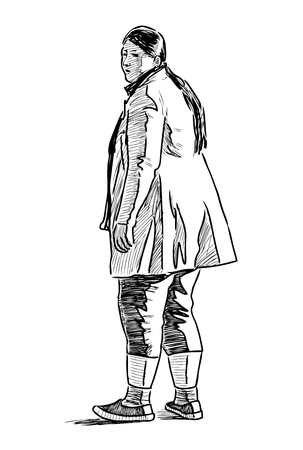 Sketch of a casual turned woman on a city streetのイラスト素材