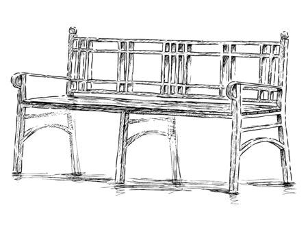 Sketch of old bench in urban parkのイラスト素材