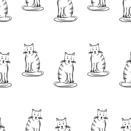 Seamless background of outlines funny cartoon domestic catsのイラスト素材