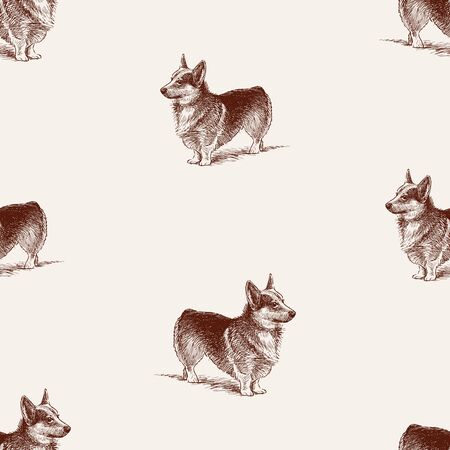 Seamless background of sketches corgi dogのイラスト素材