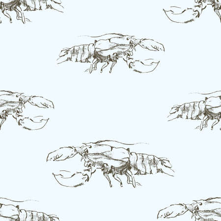 Seamless background of outline drawings of large marine lobstersのイラスト素材