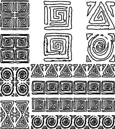 Vector contour drawings of set various abstract design elements and decorative bordersのイラスト素材