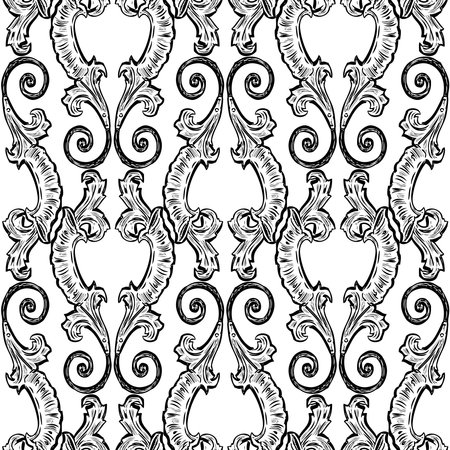 Seamless pattern of decorative vintage leaves with swirlsのイラスト素材