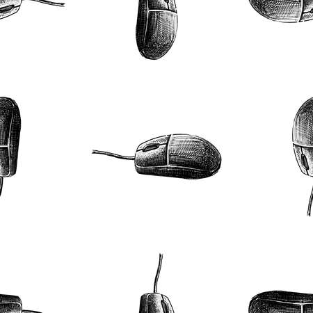 Seamless pattern of sketches computer mouseのイラスト素材