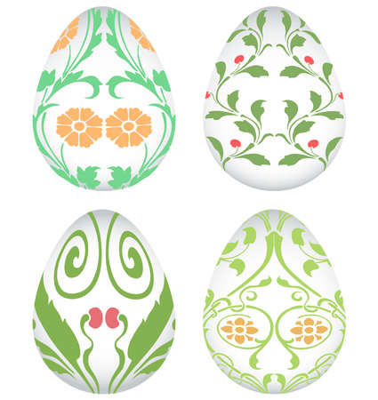 Set of vinage decorative easter eggs with colorful floral ornamentのイラスト素材