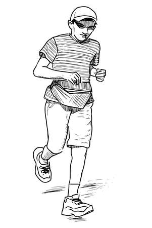 Sketch of casual teen boy running outdoors on sunny summer dayのイラスト素材