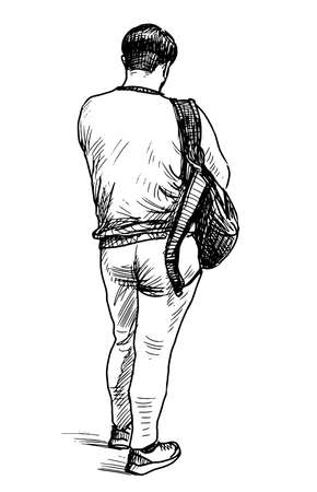 Sketch of casual city man standing outdoors in waitingのイラスト素材
