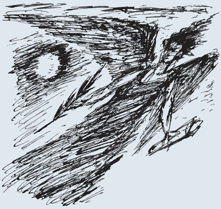 Vector doodle drawing of flying angel poetic museのイラスト素材