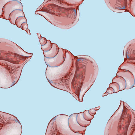 Seamless pattern from watercolor vector drawings of big pink seashellsのイラスト素材