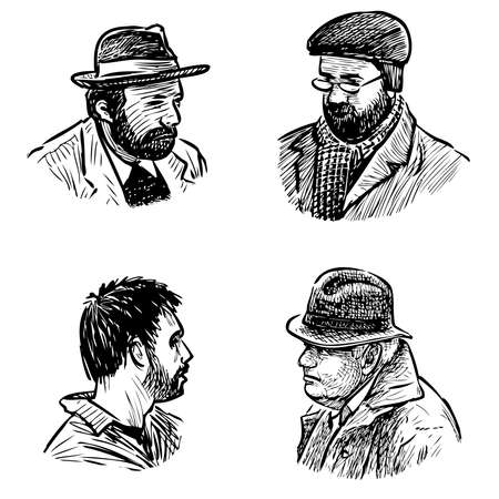 Sketch portraits of various casual townsmenのイラスト素材