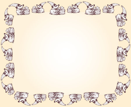 Decorative border of drawn cartoon cute teddy bears with gift boxesのイラスト素材