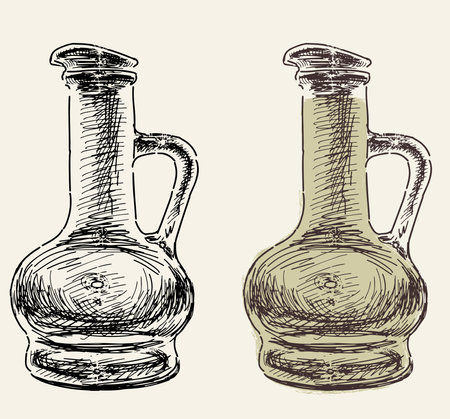 Sketch of small kitchen glass bottle with olive oilのイラスト素材