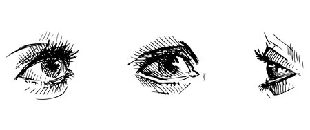 Set of sketches different human eyes, vector hand drawing isolated on whiteのイラスト素材
