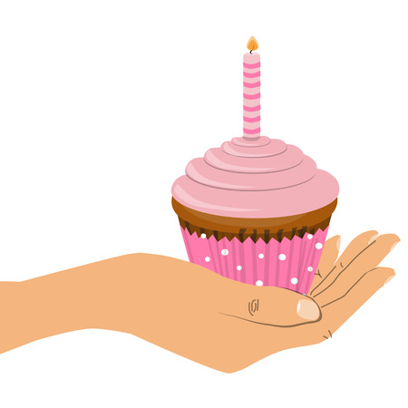 Birthday cupcake with one candleのイラスト素材