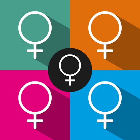 Female sign icon. Female symbol for web design. Gender flat icon in style isolated on color backgroundのイラスト素材