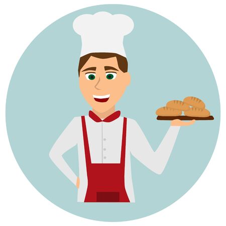 Baker character. Cartoon happy bakerのイラスト素材