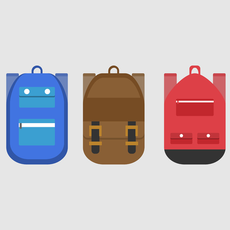 Red, blue and brown school backpack on white backgroundのイラスト素材