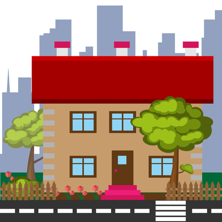 Detailed colorful house. Modern brown house in flat styleのイラスト素材