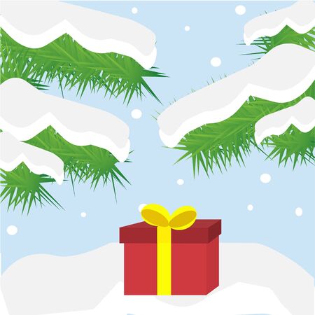 Gift box on snowdrift in forestのイラスト素材