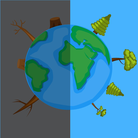 Ecological catastrophy. Two half Earth. Save planetのイラスト素材