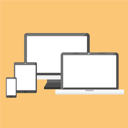 Empty screens set. Computer monitor, laptop, tablet, smartphoneのイラスト素材