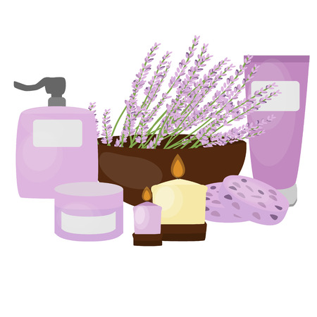 Lavender isolated. Cosmetic containers with lavender cream.のイラスト素材
