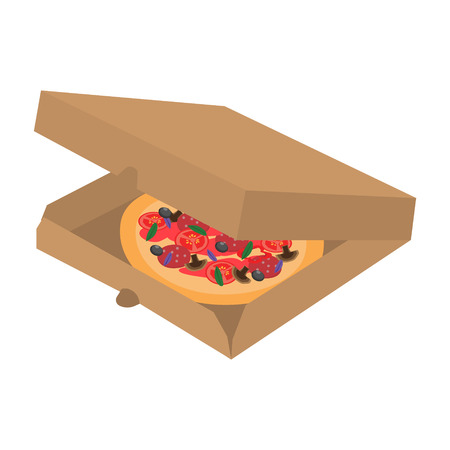 Pizza in box on white backgroundのイラスト素材
