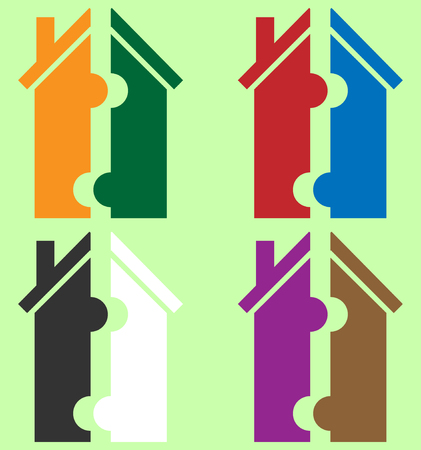 Colorful house puzzle setのイラスト素材