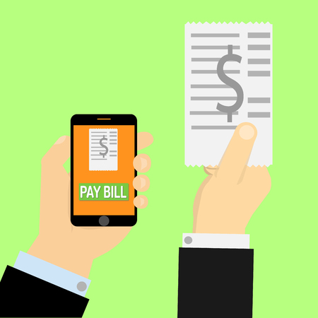 Hand holding phone and bill. Online Paymentのイラスト素材