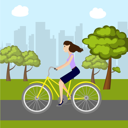 Girl on bike in parkのイラスト素材