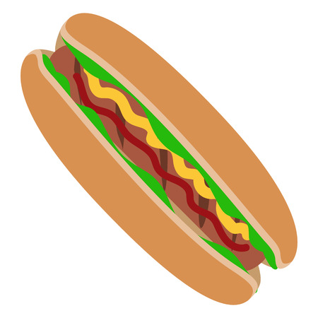 Isolated Hot Dog with mustard, ketchup and lettuceのイラスト素材