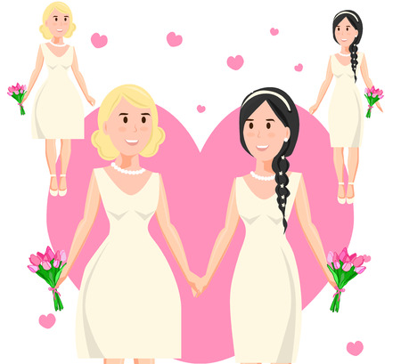 Female couple wedding holding handsのイラスト素材