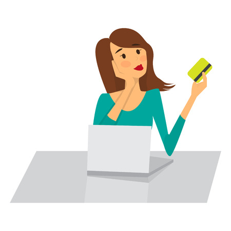 Woman shopping online with a credit card. Vector illustrationのイラスト素材