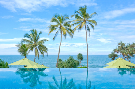 Infinity Swimming Pool In A Tropical Hotel That Located In Costal Area Negambo, Sri Lankaのeditorial素材