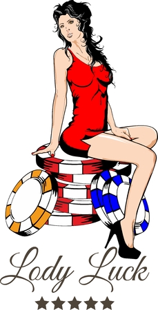 Sexy girl sitting on the colored chips for casinoのイラスト素材
