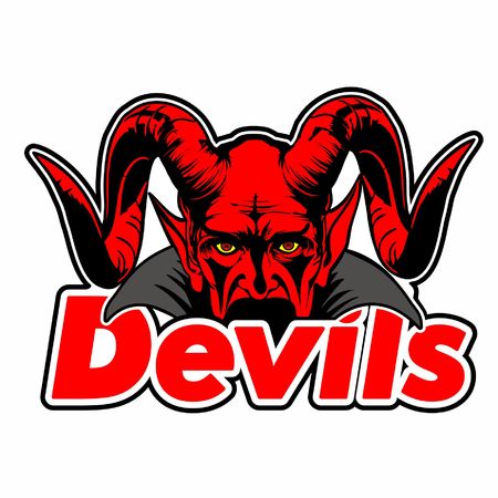 Devil face with horns behind the written.のイラスト素材