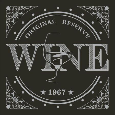 Glass of wine in silhouette with frameのイラスト素材