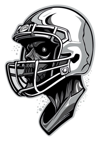 An illustration of a black and white american football helmet on a white background.のイラスト素材