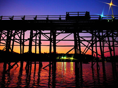 Wood Bridge in Twilightの写真素材