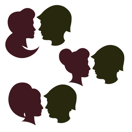 Silhouette of peace and love versus war and anger. Soldier and girl. Vectorのイラスト素材