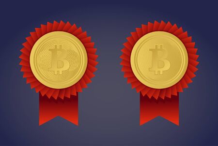 Bitcoin is golden. Coins on a violet backgroundのイラスト素材