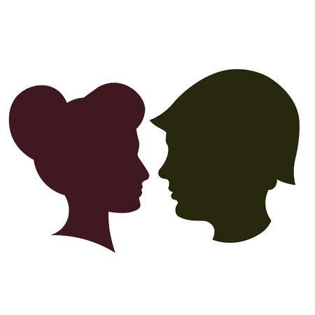 Silhouette of peace and love versus war and anger. Soldier and girl. Vectorのイラスト素材