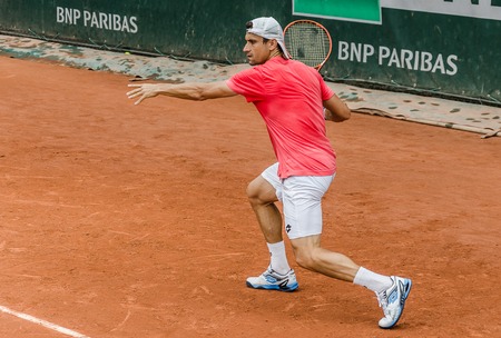 Paris, France - May 30, 2014  David Ferrer of Spain practices at French Open, Roland Garros on May...