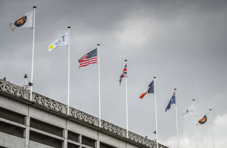 Flags on the top of the center court, on Roland Garros, Parisのeditorial素材
