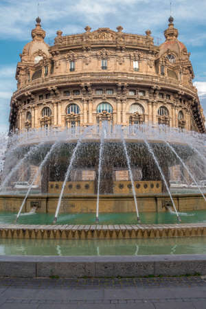 Fontain in main square "De Ferrari", Genoa, Italy.の写真素材