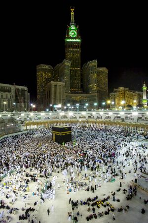 prayer and tawaf circumambulation -of muslims Around AL kaaba in macca Saudi-23/4/2018, makkah night...
